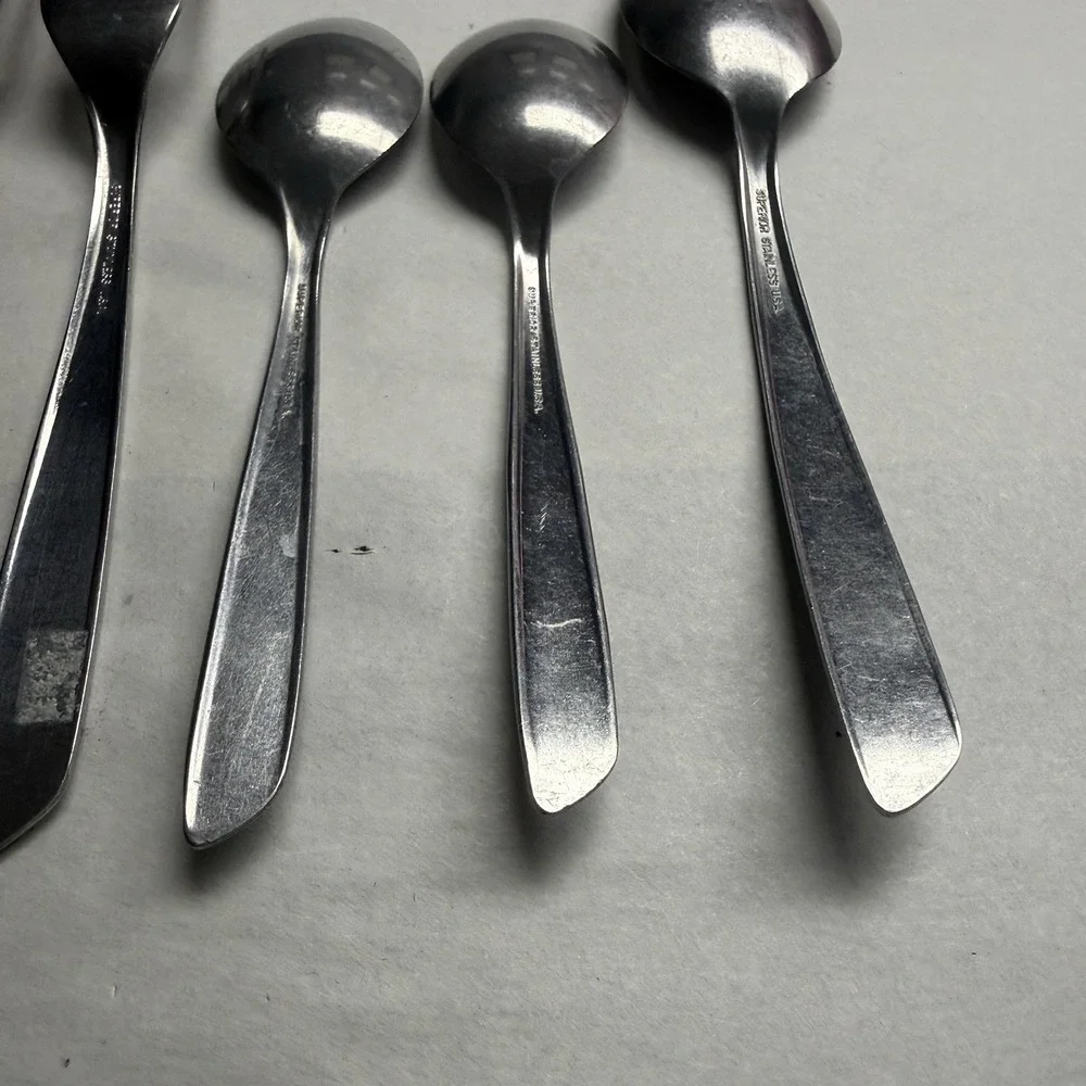 6 Lot Atomic 3 Star Superior Stainless Spoons Forks Knives Night Sky MCM USA